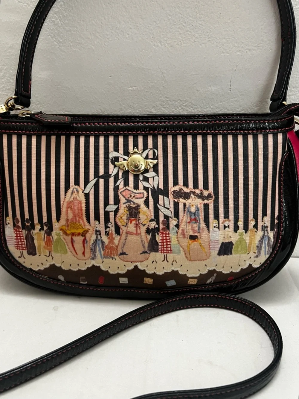 Sonovi London Illustrated Fashion‎ Scene Shoulder Bag Striped Y2K Novelty Purse